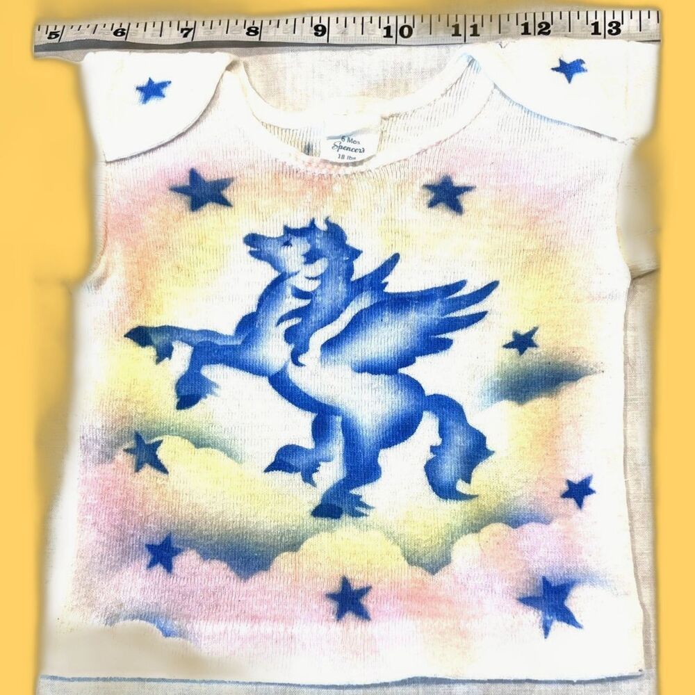 RARE KIDS Vintage Spencers Baby T Unique Pegasus Airbrush design 18lbs 6 months